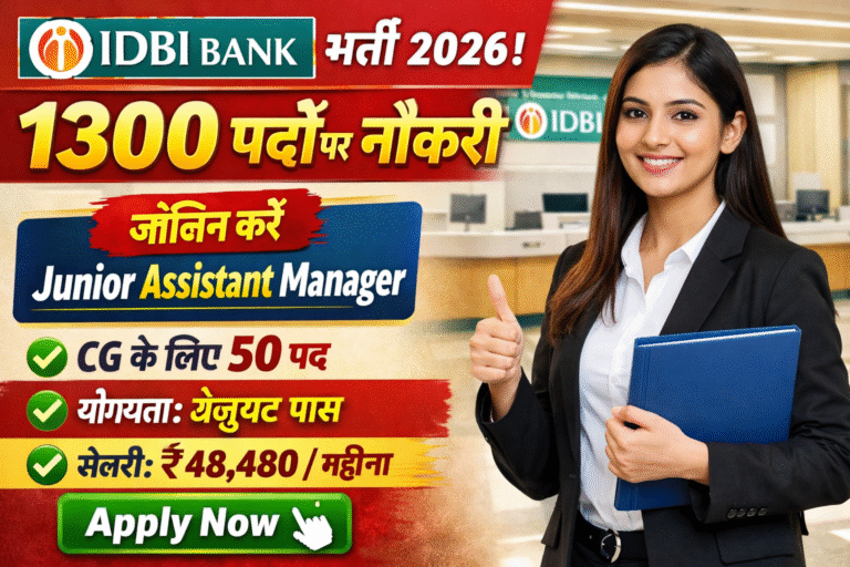 IDBI बैंक जूनियर असिस्टेंट मैनेजर भर्ती 2026 – 1300 पदों पर नौकरी का सुनहरा मौका